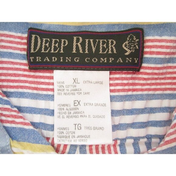 Vtg Men Deep River Trading Strip Button Cotton Short Sleeve Shirt Sz XL (MT426) - Picture 2 of 7